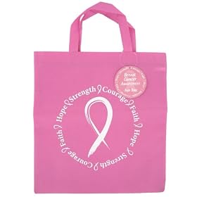 Click here to buy Breast Cancer Awareness Reusable Woven Tote Bag Party Supplies by DM Merchandising Inc..