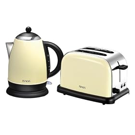 Hinari HGP159 Cream Stainless Steel Kettle and 2 Slice Toaster Pack