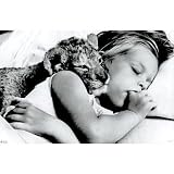 (24x36) Girl Sleeping with Baby Lion Cub Art Print Poster