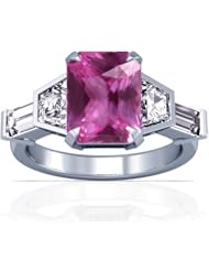 Platinum Emerald Cut Pink Sapphire Ring With Sidestones