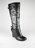 Crinkle Buckled High Wedge Boot