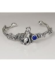 An Adorable Little Kitty Cat Cuff Bracelet Accented with a Genuine Lapis Lazuli