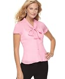 Sunny Leigh Petite Top, Short Sleeve Crinkled Tie Neck