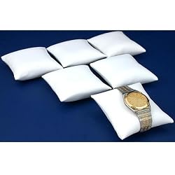 6 White Leather Bracelet Watch Pillow Jewelry Displays 3"