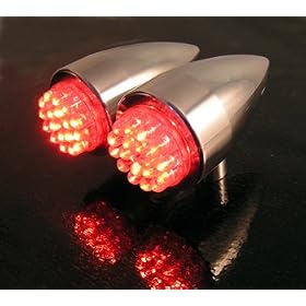 LED Accessory Lights for Motorcycle, ATV or Trailer with Red LEDs in Polished Aluminum Teardrop Housings