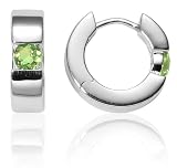 Sterling Silver Hoop Earrings w/ Peridot