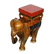EXP Handmade Asian Furniture - 20" Carved Wood End Table - Thai Elepahnt Design & Painted Accents