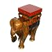 EXP Handmade Asian Furniture - 20" Carved Wood End Table - Thai Elepahnt Design & Painted Accents