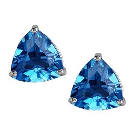 1.65 cttw Triangle Blue Topaz Earrings - 14kt White Gold LIFETIME WARRANTY