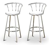 2 Glitter White Vinyl Specialty / Custom Chrome Barstools with Backrest Set ....