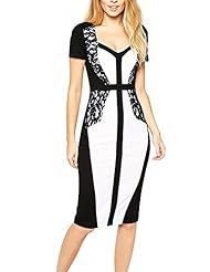 Sexy Cotton/Polyester/Spandex Lace Short Sleeves Cocktail Knee Length Square Neck Party Dress 