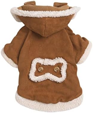 Winter Warm Brown Polyester Hooded Sherpa Pet Dog Jacket Size: M