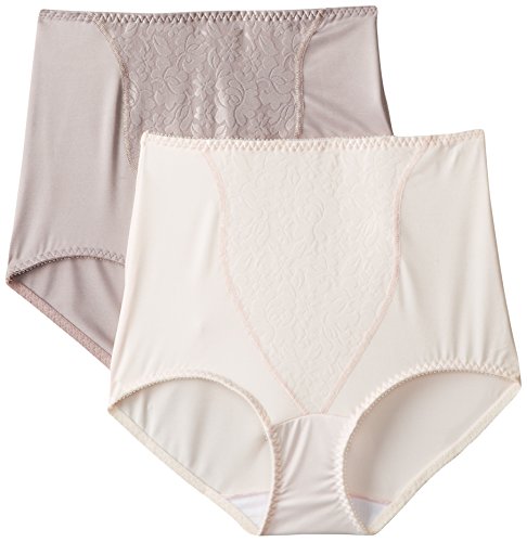 Bali Women's Shapewear Double Support Coordinate Brief with Lace Tummy Panel Light Control 2-Pack, Pink Bliss/Warm Steel, Medium