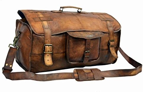 Vintage Bags Genuine Leather Travel Duffel Outdoor Luggage Bag in Square Shape 22 inch