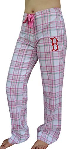WingE Women's Boston Red Sox Plaid Pajamas Pants Trousers - Pink & White (Size: XL)