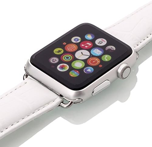 Apple Watch Band with Metal Clasp, PandawellTM 38mm Genuine Leather Replacement Watchband Strap Wrist Band for Apple Watch & Sport & Edition [Compare to Classic Buckle & Modern Buckle] Directly Use for any Version Apple Watch, No need a Screw Driver to Install It (38mm-White)