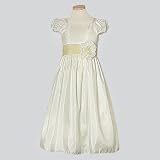 Girl Ivory Shortsleeve Flower Girl Occasion Dress Champagne Sash 3M-12