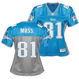 Randy Moss Patriots Blue NFL Fashion Jersey - Women's ( sz. M, Blue : Moss, Randy : #81 : Patriots )