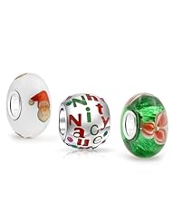 Bling Jewelry Poinsettia Flower Santa Christmas 925 Silver Bead Set Fits Pandora