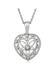 Vintage Style Diamond Heart Necklace in Silver