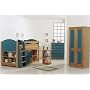SOLID PINE MIDSLEEPER CABIN BED, WITH CHEST OF DRAWERS, PULL OUT DESK AND BOOKCASE