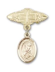 14K Gold Baby Badge with St. Sarah Charm and Badge Pin with Cross