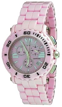 Oniss #ON8109-L Women's Stainless Steel Trim Pink Ceramic Chronograph Watch