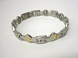 SILVER AND GOLD TAURUS ZODIAC STAINLESS STEEL NEODYMIUM MAGNETIC BRACELET