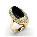 Black Coral Ring with Diamond in 14K Yellow Gold