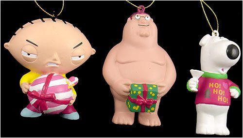 Set of 3 Family Guy Stewie, Brian and Peter Griffin Christmas Ornaments