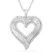 Platinum Plated Sterling Silver Baguette and Round Diamond Heart Pendant (1/2 cttw)