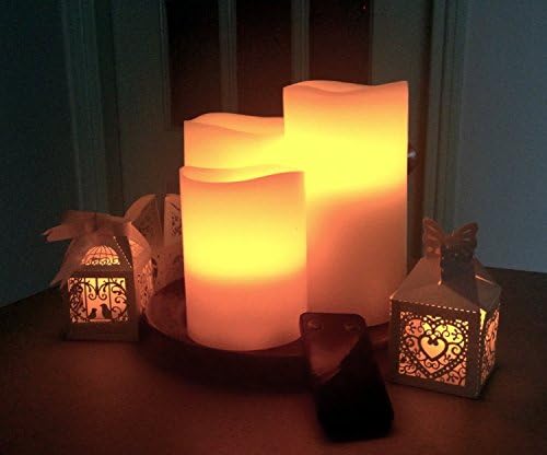 Flameless Candles By Festival Delights®- Real Wax, Pillar,Cream Color, Long Hours of Lighting, LED Candles, Flameless Candle Set, Battery Operated, Decorations, Centerpieces, Flameless Candles with Remote (Cream)