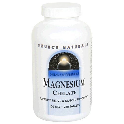 Source Naturals Magnesium Chelate 100mg, 250 Tablets (Pack of 3)
