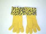 G211y, Hand Trimmed Yellow Angora Wool Gloves with Tiger Paw Wool Cuff for Women and Teens.