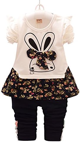 2016 2pcs Little Girls Clothing Sets Long Sleeve Shirt Dress+ Stripped Pants White2 M/80(Advice 12-18 months)