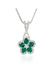 Diamond and Emerald 18k White Gold Flower Pendant