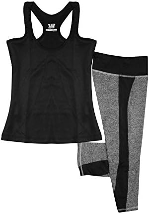W Sport® Women's Athletic Racer Back Tank Top &amp; Skinny Yoga Capri Leggings Set, Black &amp; Heather Gray, Medium