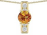 2.05 cts 925 Sterling Silver 14K Yellow Gold Plated Genuine Round Citrine Pendant