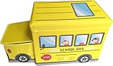 スクールバス型おもちゃ収納ＢＯＸ【イエロー】/トイボックス/おもちゃ/玩具/小物入れ/乗り物/座れる/折りたたみ