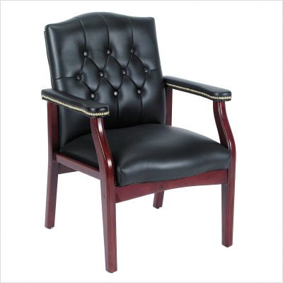 Traditional Tufted Style Guest Chair with Brass Head Trim Material: Oxblood Vinyl