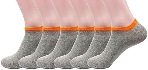 OurSilkRoad Men's Cotton no Show Crew Socks Pack of 6 Gray (Orange)