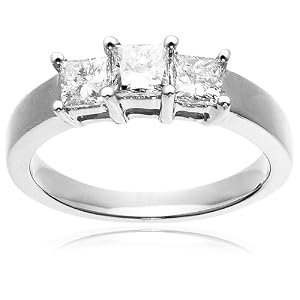 14k White Gold Princess-Cut 3-Stone Diamond Ring (1 cttw, I-J Color, I1-I2... by