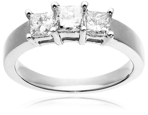 14k White or Yellow Gold Princess-Cut 3-Stone Diamond Ring (1 cttw, I-J Color, I1-I2 Clarity)