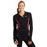 Mizuno Women's Blaze 1/2 Zip Long Sleeve Tee, Black/Red, Medium