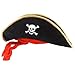 Long Style Fancy Dress Black Velvet Effect Pirate Hat W/ Attached Red Bandana