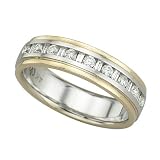 14K Two Tone Gold 1/3 ct. Round and Baguette Cut Diamond Wedding Band