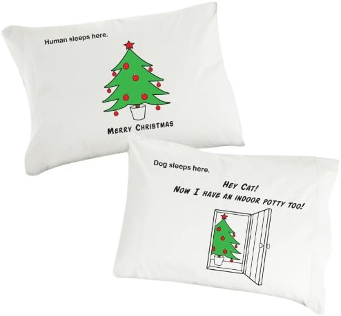 Dog SnorZ "Xmas-Indoor Christmas Tree" Pillowcase, White, Set of 2