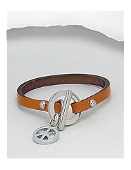 Orange Peace Symbol Leather Bracelet In White Base