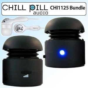 Chill Pill CHI1125B Mobile Speakers for Ipods MP3 Players and Laptops Black Bundle With Coby CVE92 Super Bass Digital Stereo Earphones