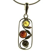 BALTIC AMBER AND STERLING SILVER 925 DESIGNER MULTI-COLOURED PENDANT JEWELLERY JEWELRY (NO CHAIN)-P267